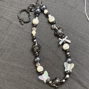 Black and White Beaded Bracelet with Charms
